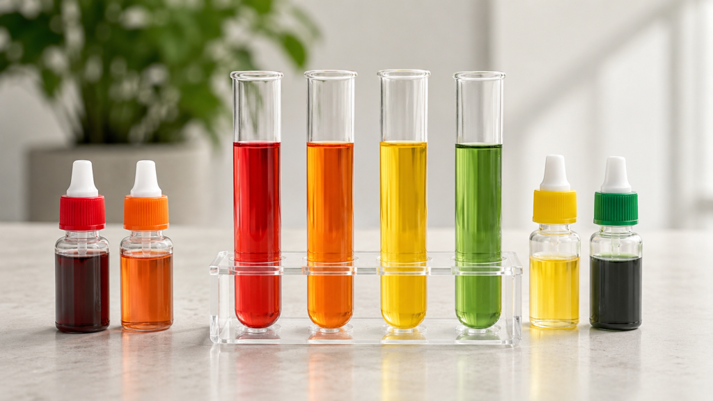 Kit de test d'eau en gouttes pour aquarium avec tubes colorés rouge orange jaune et vert